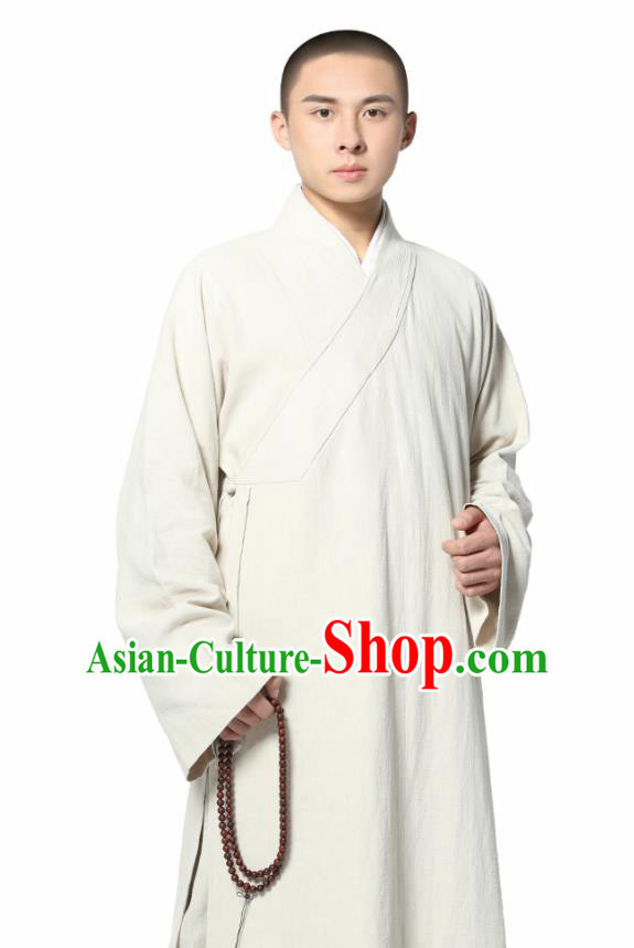 Traditional Chinese Monk Costume White Ramie Long Gown for Men