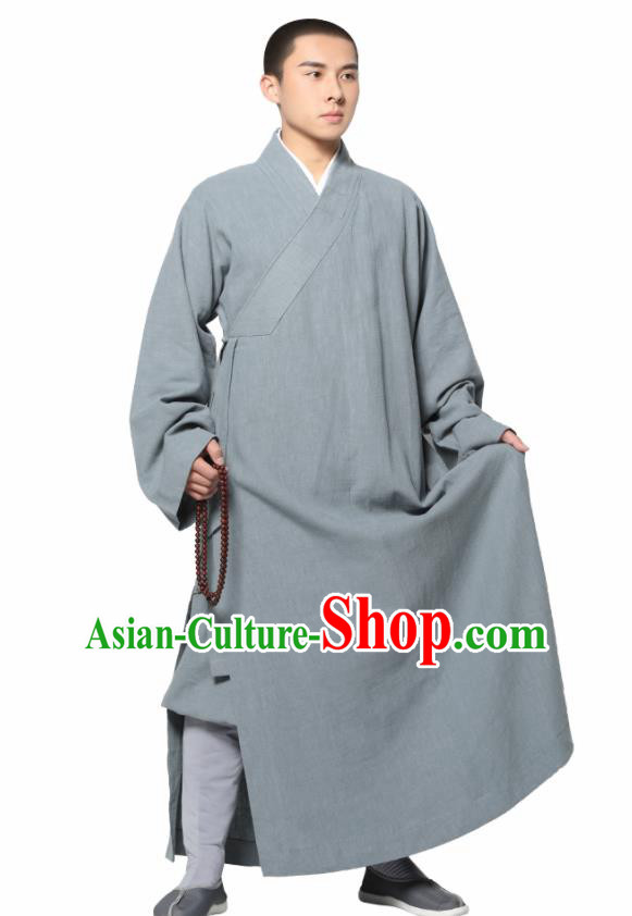 Traditional Chinese Monk Costume Grey Ramie Long Gown for Men