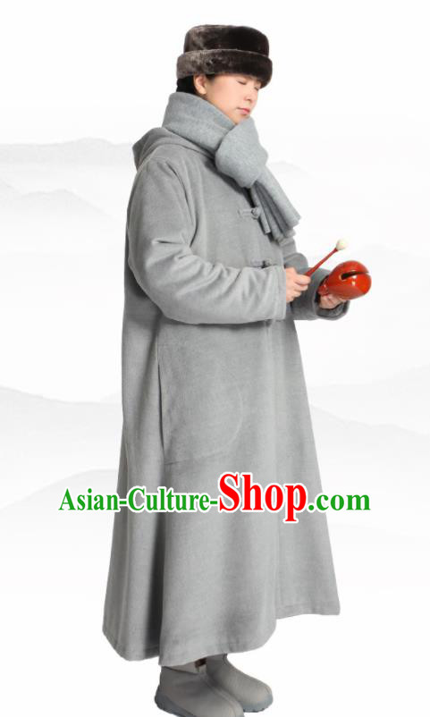 Traditional Chinese Monk Costume Lay Buddhists Grey Dust Coat for Men