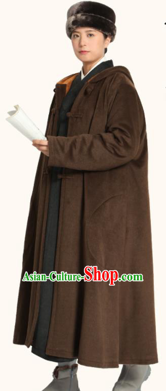 Traditional Chinese Monk Costume Lay Buddhists Brown Dust Coat for Men