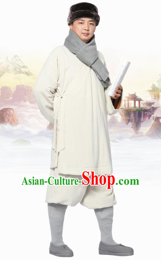 Traditional Chinese Monk Costume Meditation White Flax Outfits Shirt and Pants for Men