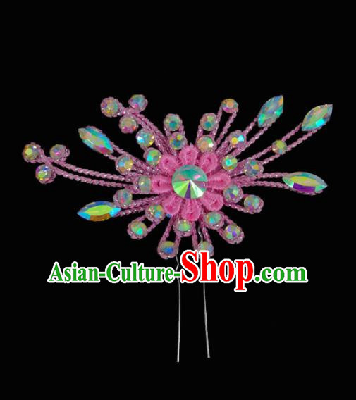 Chinese Traditional Beijing Opera Hair Accessories Peking Opera Diva Pink Flower Hairpins for Adults