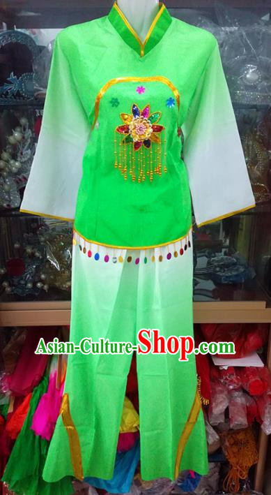 Chinese Traditional Beijing Opera Costume Peking Opera Folk Dance Yangko Green Clothing for Adults