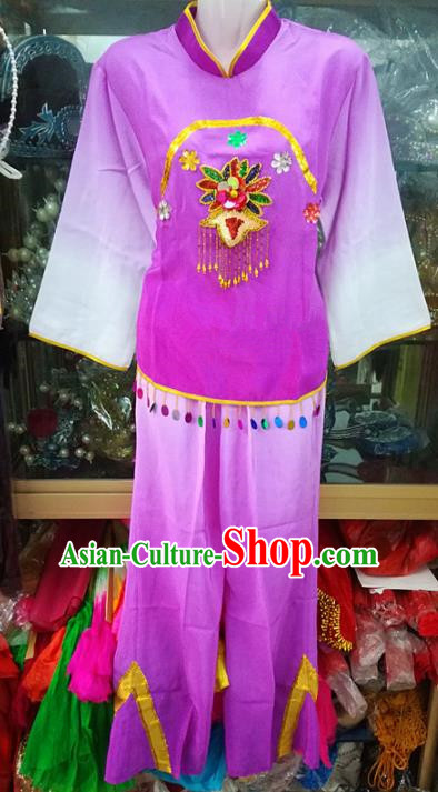 Chinese Traditional Beijing Opera Costume Peking Opera Folk Dance Yangko Purple Clothing for Adults