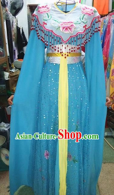 Chinese Traditional Beijing Opera Diva Costume Peking Opera Young Lady Blue Dress for Adults