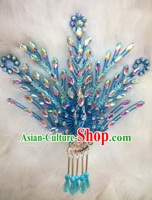 Chinese Traditional Beijing Opera Hair Accessories Peking Opera Princess Blue Phoenix Hairpins for Adults