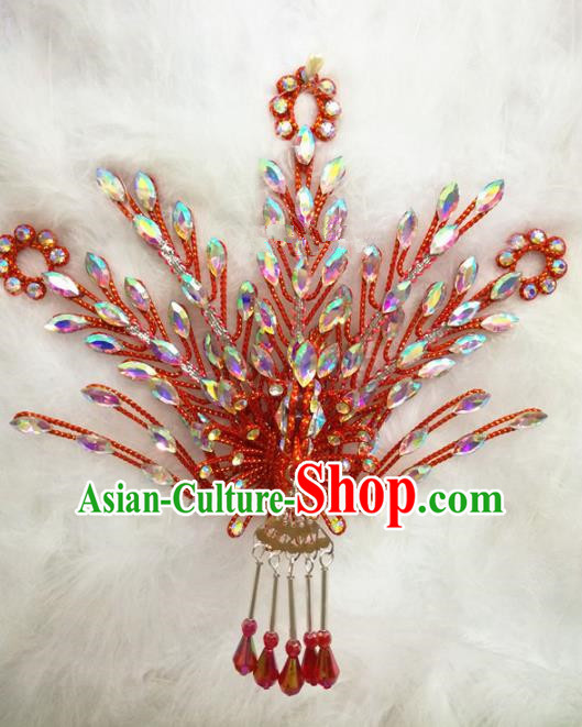 Chinese Traditional Beijing Opera Hair Accessories Peking Opera Princess Red Phoenix Hairpins for Adults