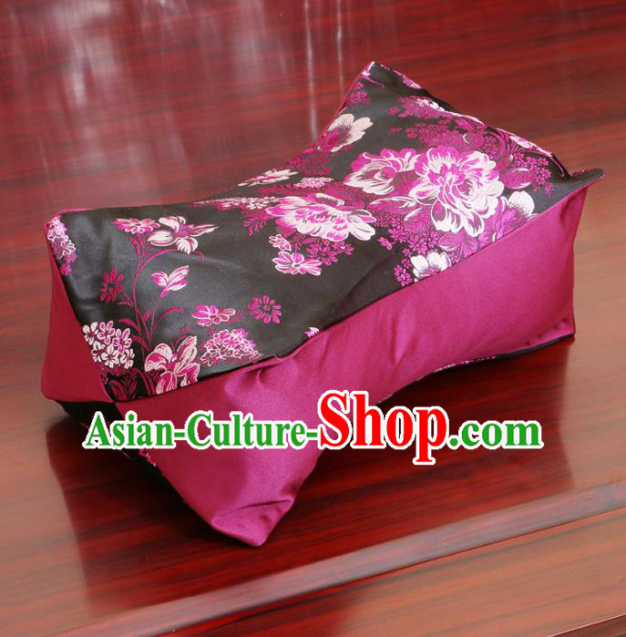 Chinese Traditional Peony Pattern Black Brocade Pillow Slip Pillow Cover Classical Household Ornament