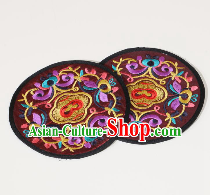 Chinese Traditional Household Accessories Classical Embroidered Purplish Red Brocade Teacup Mat