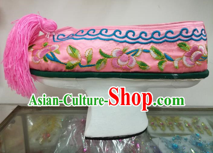 Chinese Traditional Beijing Opera Shoes Qing Dynasty Princess Pink Shoes for Adults