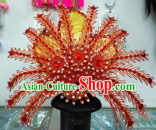 Chinese Traditional Beijing Opera Hair Accessories Peking Opera Red Phoenix Coronet Hairpins for Adults