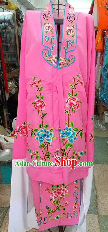 Chinese Traditional Beijing Opera Tsingyi Costume Peking Opera Actress Embroidered Peony Pink Dress for Adults