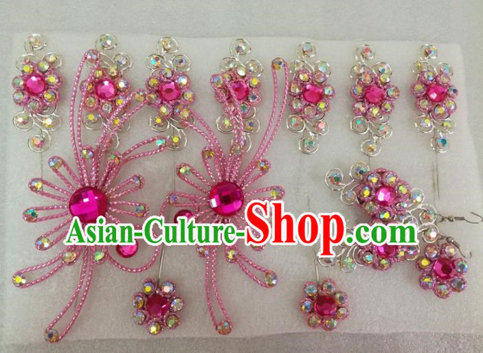 Chinese Traditional Beijing Opera Actress Pink Crystal Hairpins Hair Accessories for Adults