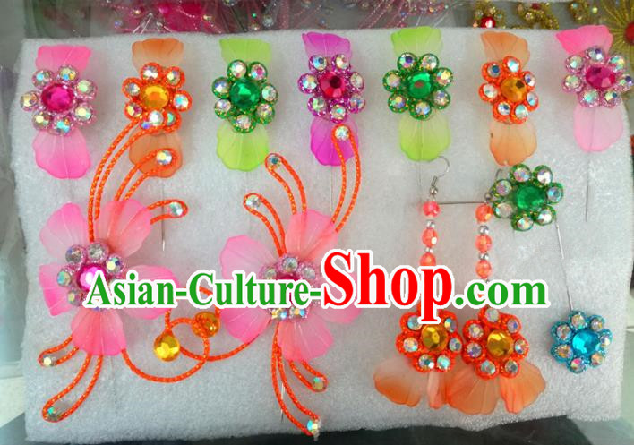 Chinese Traditional Beijing Opera Hair Accessories Peking Opera Princess Colorful Flowers Hairpins Complete Set for Adults