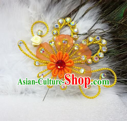 Chinese Traditional Beijing Opera Actress Hair Accessories Peking Opera Princess Yellow Flowers Hairpins for Adults