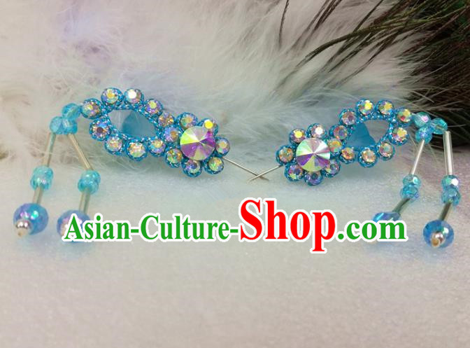 Chinese Traditional Beijing Opera Actress Hair Accessories Ancient Princess Blue Hairpins for Adults