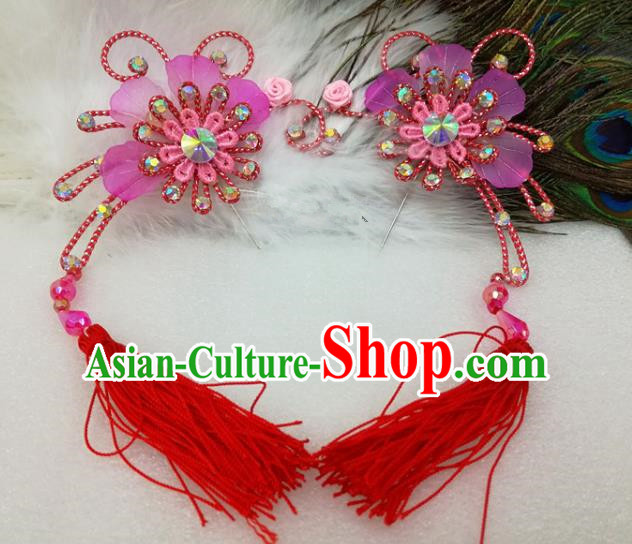 Chinese Traditional Beijing Opera Actress Red Tassel Flower Hair Clips Hair Accessories Ancient Hairpins for Adults