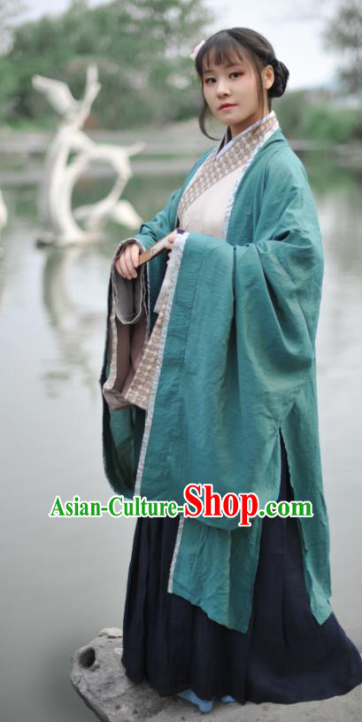 Chinese Ancient Swordswoman Green Hanfu Dress Jin Dynasty Young Lady Historical Costume Complete Set for Women