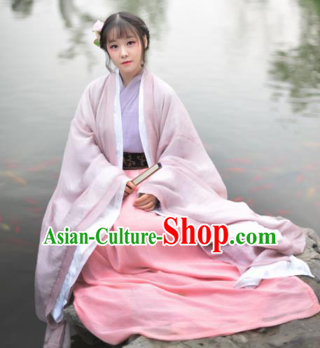 Chinese Ancient Princess Pink Hanfu Dress Jin Dynasty Young Lady Historical Costume Complete Set for Women