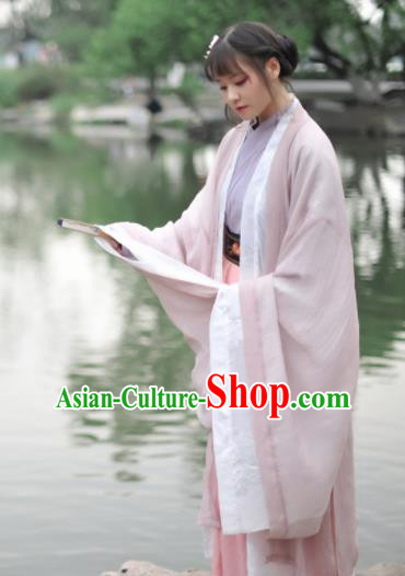 Chinese Ancient Princess Pink Hanfu Dress Jin Dynasty Young Lady Historical Costume Complete Set for Women