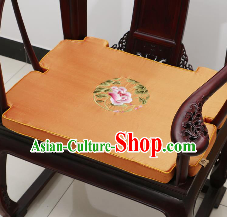 Chinese Classical Household Ornament Armchair Cushion Cover Traditional Embroidered Peony Orange Brocade Mat Cover