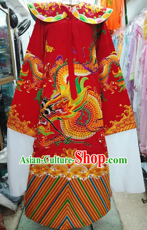 Chinese Traditional Beijing Opera Minister Costume Peking Opera Old Gentleman Red Embroidered Robe for Adults