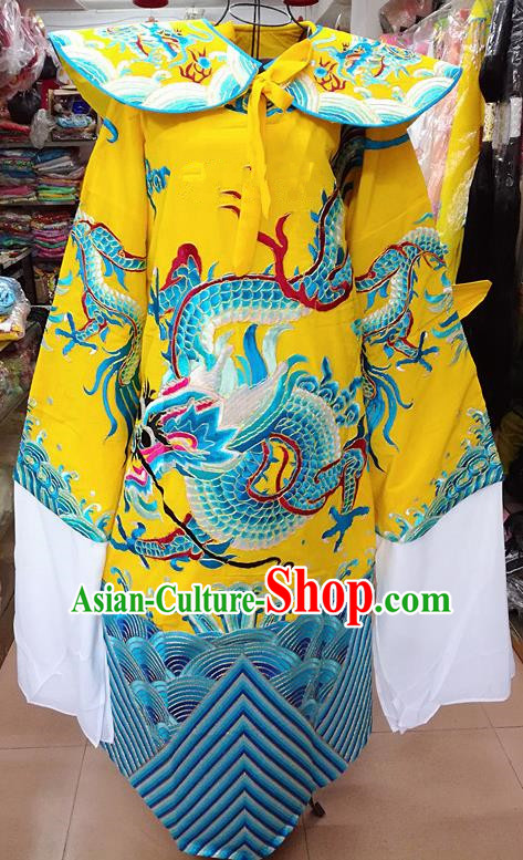Chinese Traditional Beijing Opera Minister Costume Peking Opera Old Gentleman Yellow Embroidered Robe for Adults