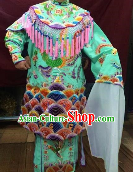 Chinese Traditional Beijing Opera Queen Green Water Sleeve Dress Peking Opera Actress Costume for Adults