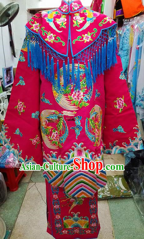 Chinese Traditional Beijing Opera Empress Rosy Embroidered Dress Peking Opera Actress Costume for Adults
