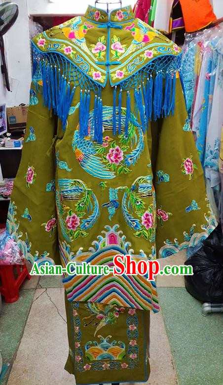 Chinese Traditional Beijing Opera Empress Green Embroidered Dress Peking Opera Actress Costume for Adults