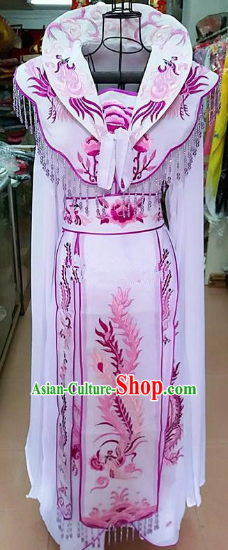 Chinese Traditional Beijing Opera Queen White Embroidered Dress Peking Opera Actress Costume for Adults