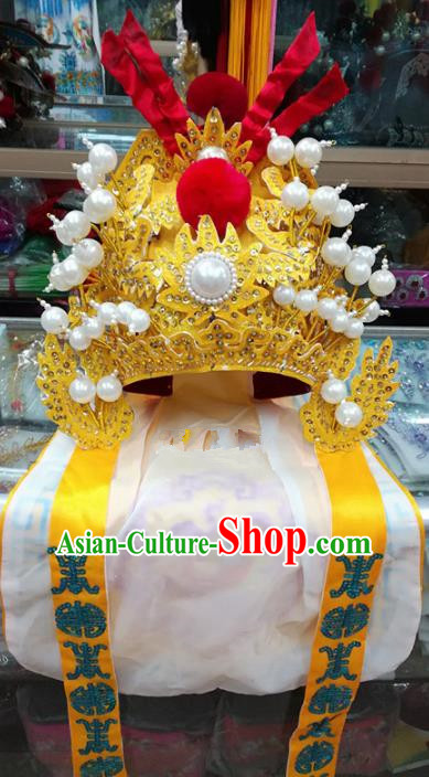 Chinese Traditional Beijing Opera Takefu Hat Peking Opera General Golden Helmet for Adults
