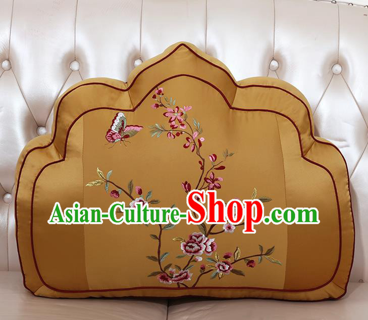Chinese Traditional Embroidered Pattern Bronze Brocade Back Cushion Cover Classical Household Ornament