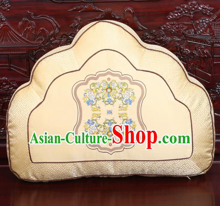 Chinese Traditional Embroidered Lotus Pattern Golden Brocade Back Cushion Cover Classical Household Ornament