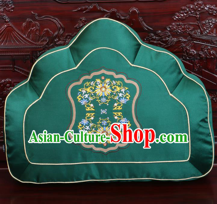 Chinese Traditional Embroidered Lotus Pattern Green Brocade Back Cushion Cover Classical Household Ornament