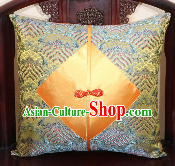 Chinese Classical Wave Pattern Golden Brocade Pipa Button Back Cushion Cover Traditional Household Ornament
