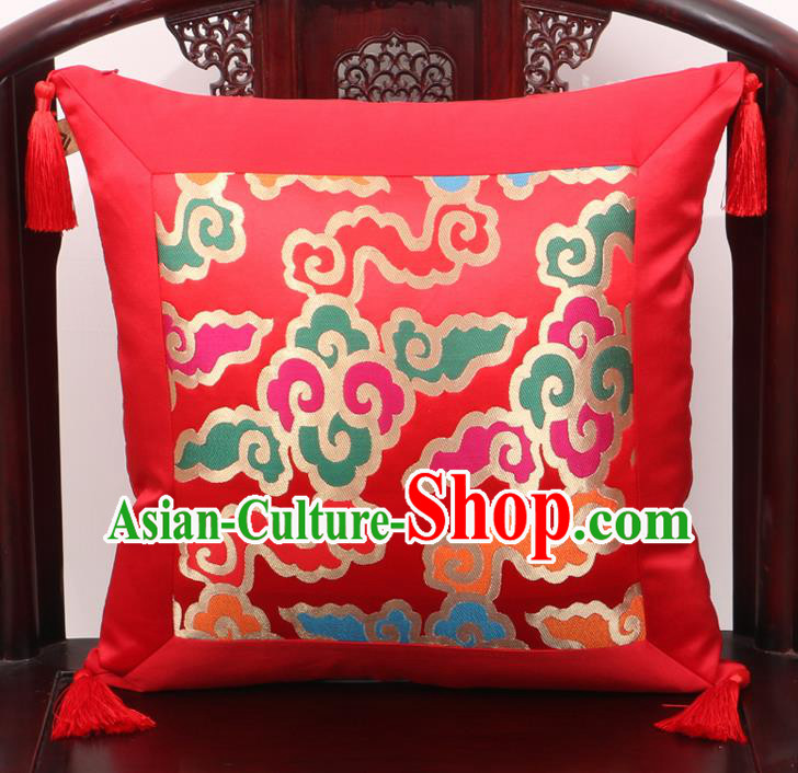 Chinese Classical Colorful Cloud Pattern Red Brocade Square Cushion Cover Traditional Household Ornament