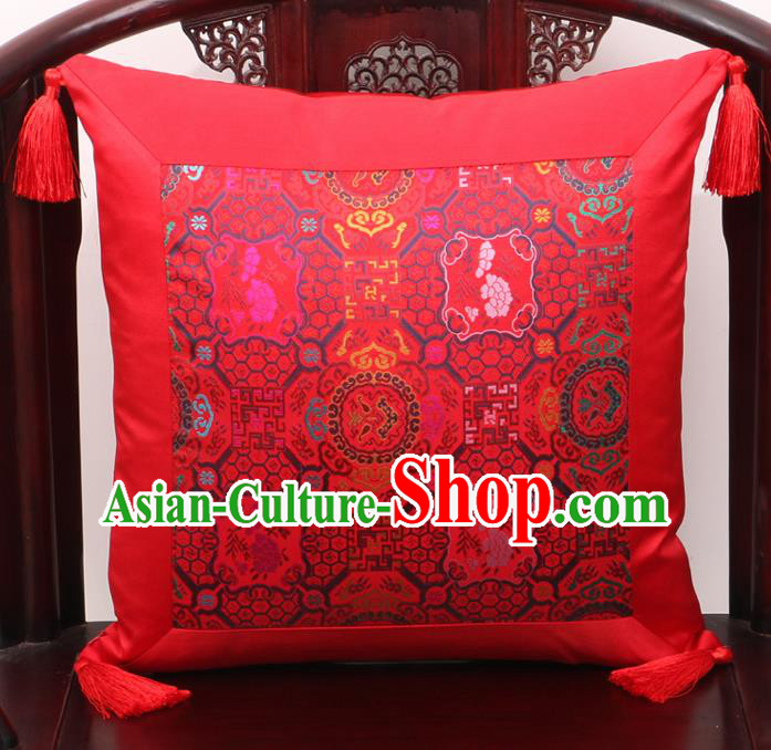Chinese Classical Pattern Red Brocade Square Cushion Cover Traditional Household Ornament