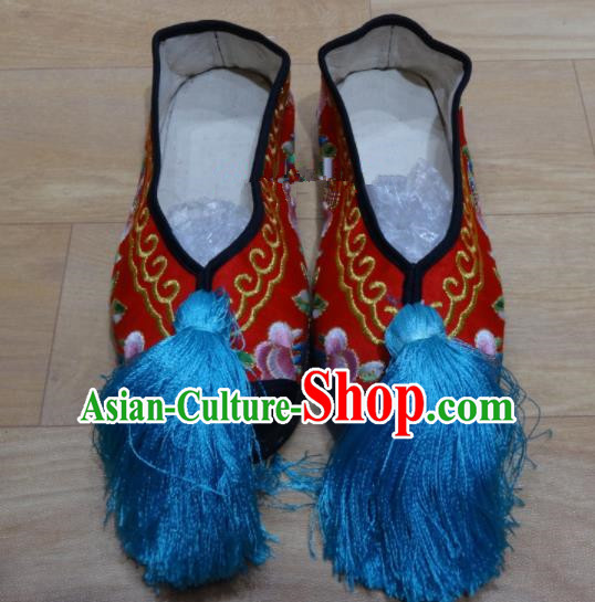 Chinese Traditional Beijing Opera Diva Embroidered Shoes Princess Red Shoes for Adults