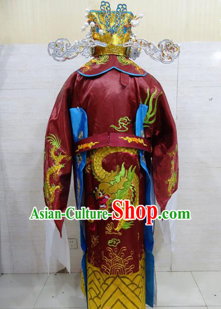 Chinese Traditional Beijing Opera Prime Minister Red Embroidered Robe Peking Opera Old Men Costume for Adults