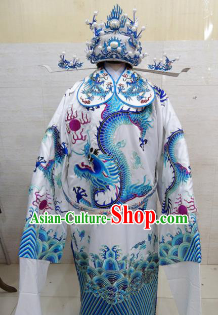 Chinese Traditional Beijing Opera Chancellor White Embroidered Robe Peking Opera Old Men Costume for Adults