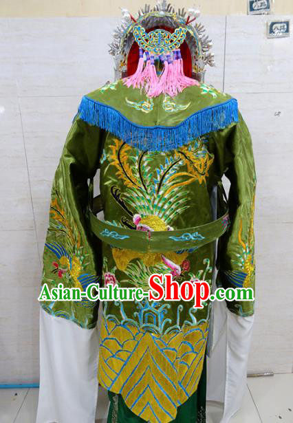 Chinese Traditional Beijing Opera Old Female Green Embroidered Phoenix Robe Peking Opera Costume for Adults