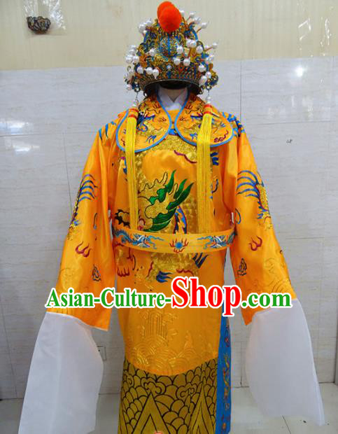 Chinese Traditional Beijing Opera Prime Minister Golden Embroidered Robe Peking Opera Old Men Costume for Adults