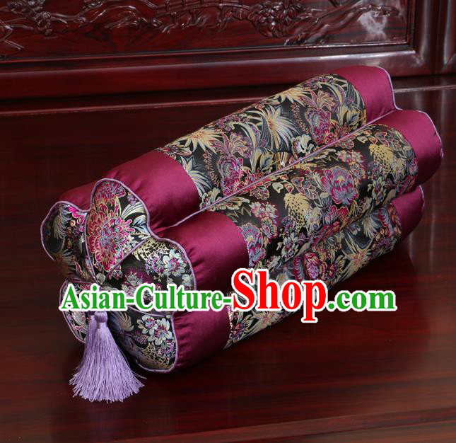 Chinese Traditional Household Accessories Classical Wine Red Brocade Plum Blossom Pillow