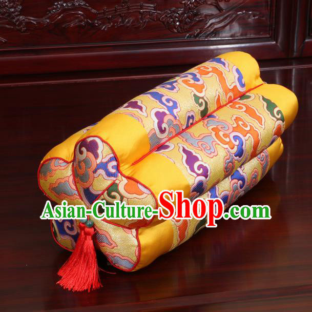 Chinese Traditional Household Accessories Classical Color Clouds Pattern Yellow Brocade Plum Blossom Pillow
