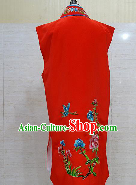 Chinese Traditional Beijing Opera Maidservants Red Embroidered Peony Waistcoat Peking Opera Costume for Adults