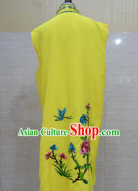 Chinese Traditional Beijing Opera Maidservants Yellow Embroidered Peony Waistcoat Peking Opera Costume for Adults