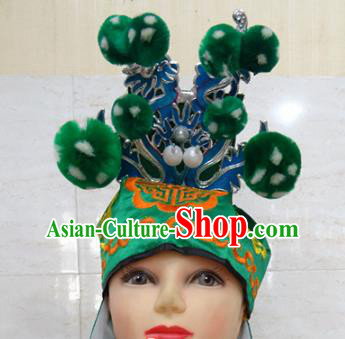 Chinese Traditional Beijing Opera Takefu Hair Accessories Ancient Warrior Green Hat Headwear for Adults