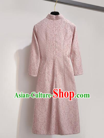 Chinese Traditional Tang Suit Costume Pink Qipao Dress Cheongsam for Women