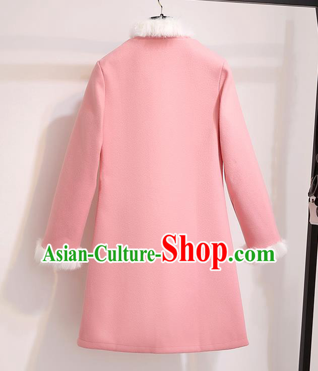 Chinese Traditional Costume Tang Suit Pink Dust Coat Cheongsam Upper Outer Garment for Women